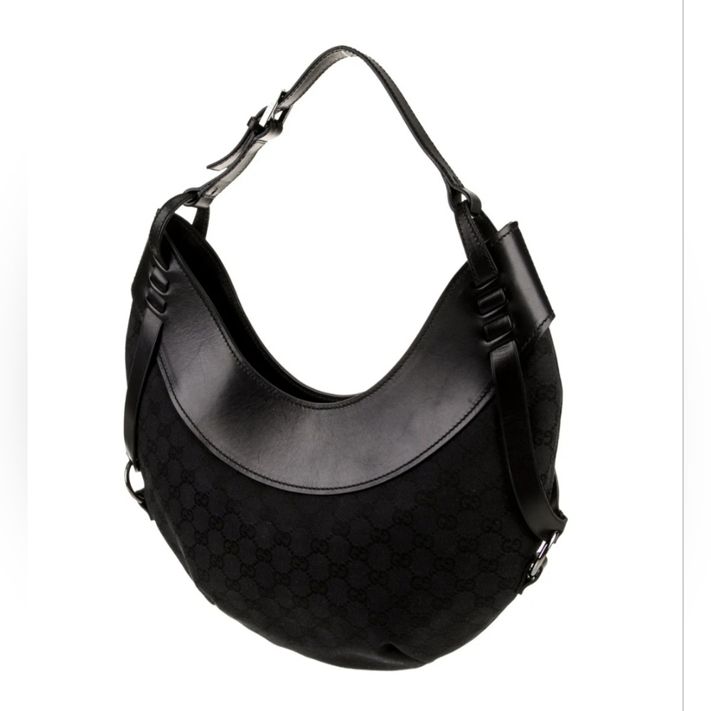 GUCCI Black GG Canvas Crescent Hobo Purse